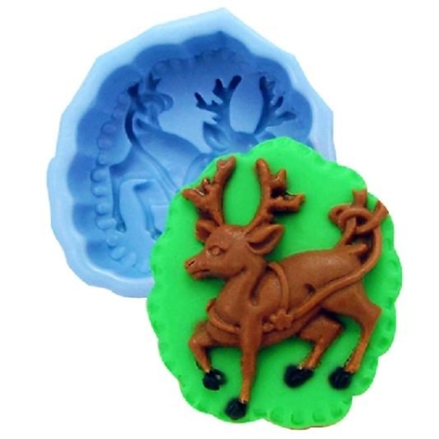  Christmas Elk Deer Fondant Cake Chocolate Silicone Mold Cake Decoration Tools,L10cm*W8.5cm*H4cm