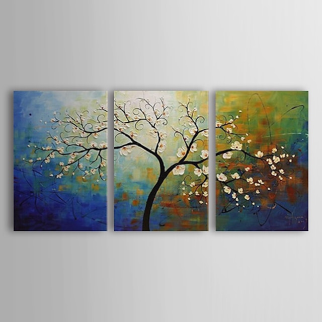  Oil Painting Hand Painted - Floral / Botanical Canvas Three Panels