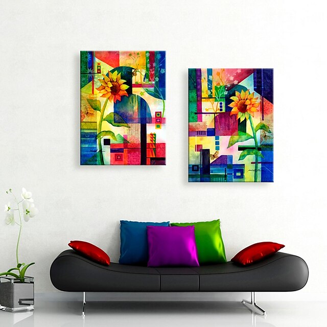  arte de la lona estirada girasol acuarela pintura decoración abstracta conjunto de 2