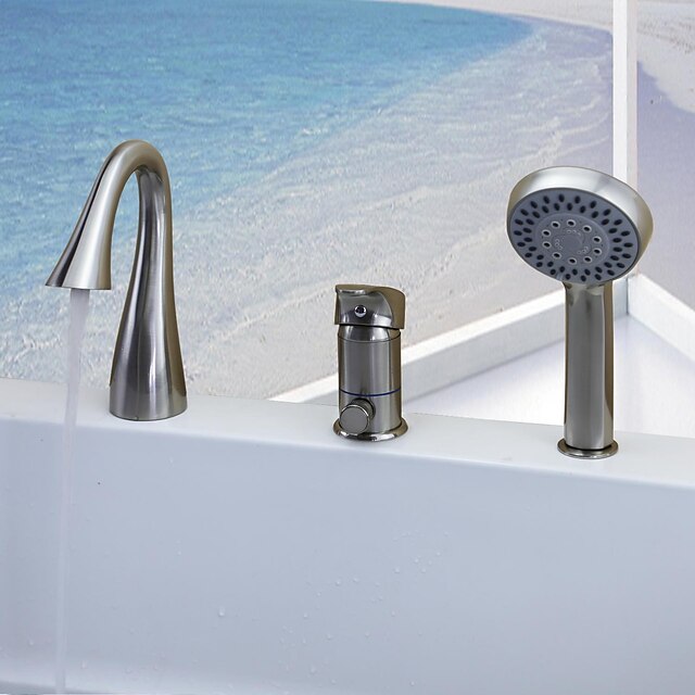  Badewannenarmaturen - Moderne Gebürsteter Nickel Badewanne & Dusche Keramisches Ventil Bath Shower Mixer Taps / Einhand Drei Löcher