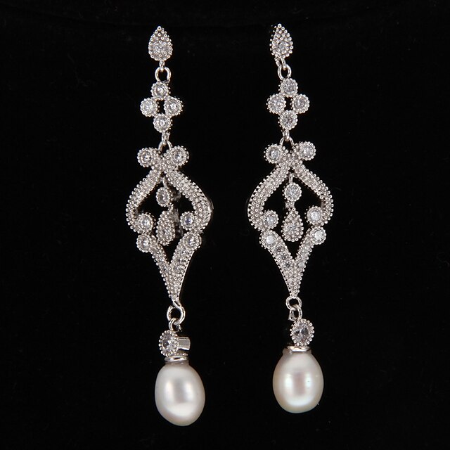  Damen Perlen Tropfen-Ohrringe Ohrringe Klassisch Schmuck Silber Für Party