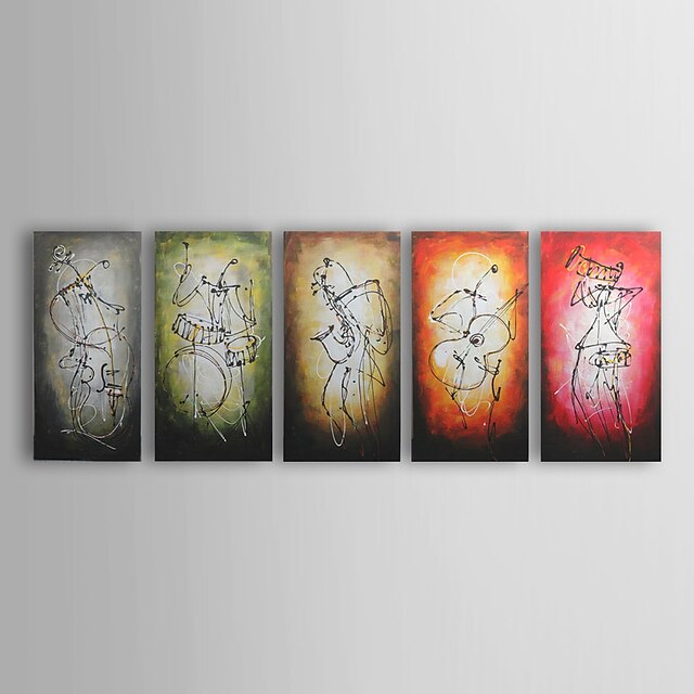  ציור שמן צבוע-Hang מצויר ביד - מופשט מסורתי מודרני כלול מסגרת פנימית / חמישה פנלים / בד מתוח