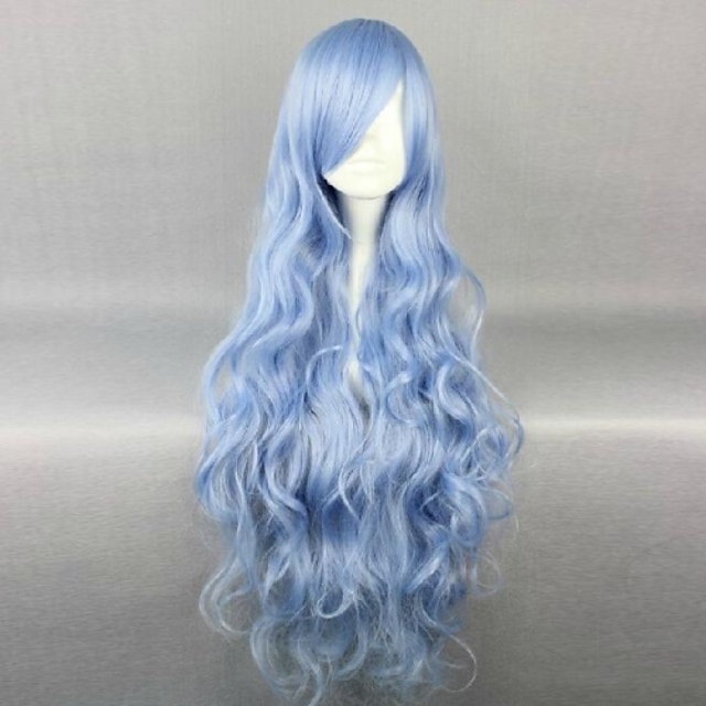  perucă cosplay perucă sintetică perucă cosplay perucă ondulată și ondulată păr sintetic albastru perucă de halloween pentru femei de 34 inch