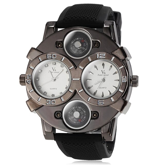 Men's Military Watch Dual Time Zones Silicone Band Black / Stainless