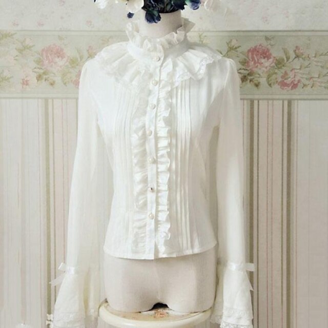  Princess Classic Lolita Dress Blouse / Shirt Women's Chiffon Cosplay Costumes Solid Colored Print Long Sleeve Lolita