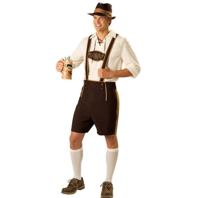  Oktoberfest Bavarian Cosplay Kostuums Feestkostuum Voor heren Halloween Oktoberfest Festival / Feestdagen Textiel Binnenwerk Bruin Voor heren Gemakkelijk Carnaval Kostuums Patchwork / Kleding / Short