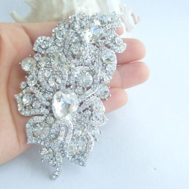  kvinners trendy legering sølv-tone Rhinestone krystall blomst bryllup brude brosje