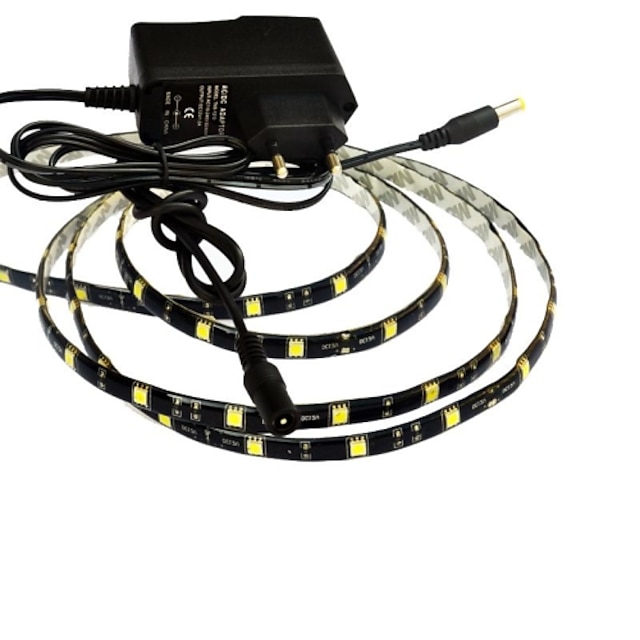  JIAWEN 1m Flexibla LED-ljusslingor 60 lysdioder 5050 SMD 1 x 12V / 1A-adapter Varmvit / Vit Vattentät / Klippbar / Självhäftande 100-240 V 1set / IP65
