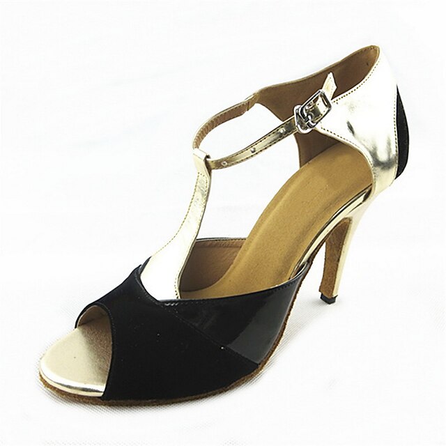  Women's Latin Shoes Suede Sandal Buckle Customized Heel Customizable Dance Shoes Gold / Black