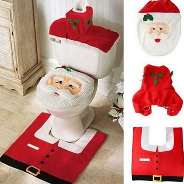  Christmas Home Decoration Santa Claus Toilet Lid Cover with Mat And Water Tank Cover