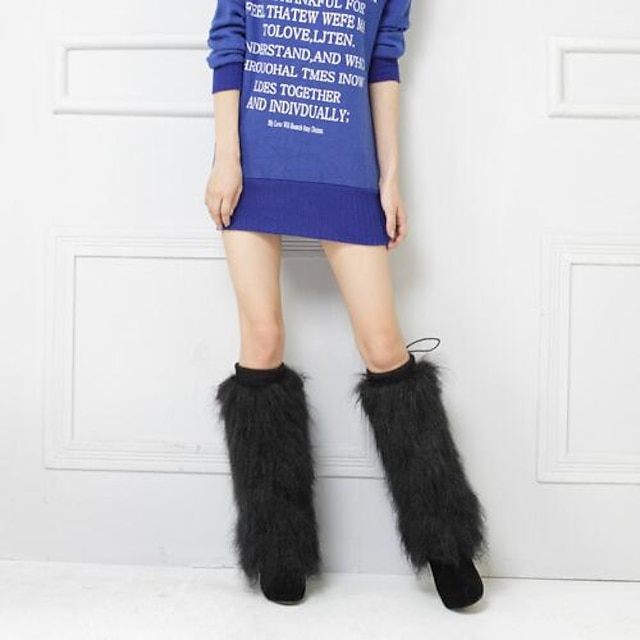  Women's Lmitation Fur Long Furry Boots Set Foot Sleeve