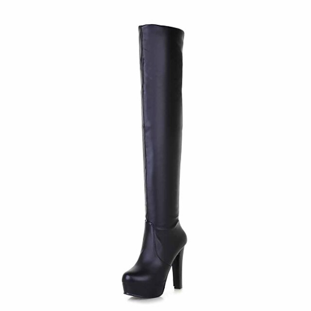  Women's Shoes Leatherette Spring Winter Chunky Heel Over The Knee Boots With For Dress Black White Brown