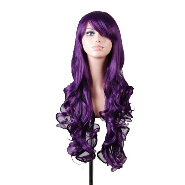  женские новые длинные вьющиеся темно-фиолетовый косплей аниме парики волос