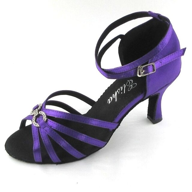  Women's Latin Shoes / Ballroom Shoes Satin Sandal Buckle Customized Heel Customizable Dance Shoes Black / Gold / Purple