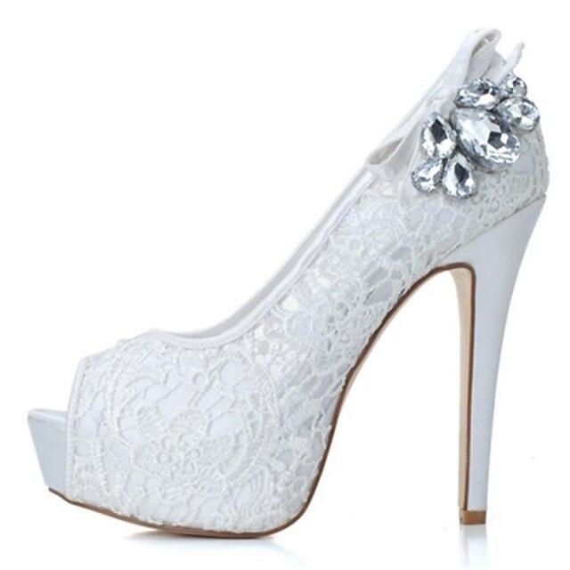  Women's Shoes Spring Summer Fall Stiletto Heel Platform Rhinestone for Wedding Party & Evening Black Ivory White Pink