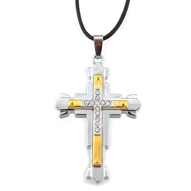  Pendant Halskette Leder Kreuz Christus Silber Golden + Silber Modische Halsketten Schmuck Für Weihnachts Geschenke Alltag Normal