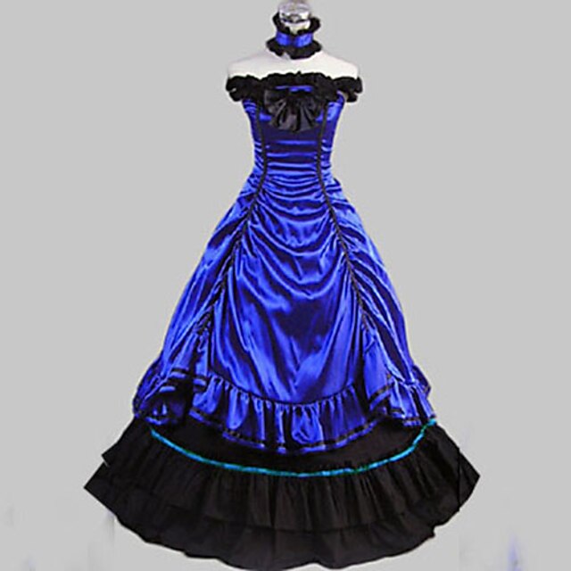  Maria Antonietta Rococo Victorian 18th Century Vacation Dress Dress Party Costume Masquerade Prom Dress Women's Satin Cotton Costume Dark Blue Vintage Cosplay Party Prom Sleeveless Long Length Ball