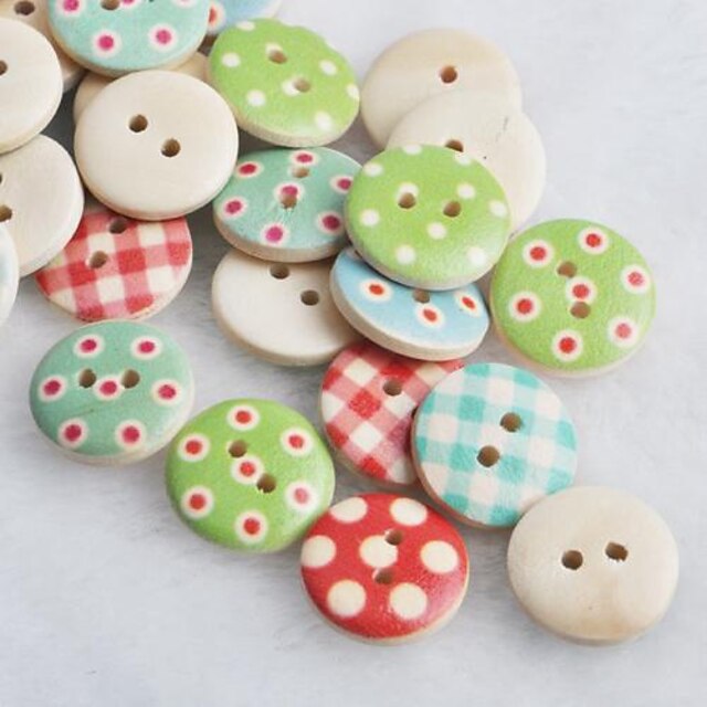  Coloured Drawing Scrapbook Scraft Sewing DIY Wooden Buttons(10 PCS Random Color)