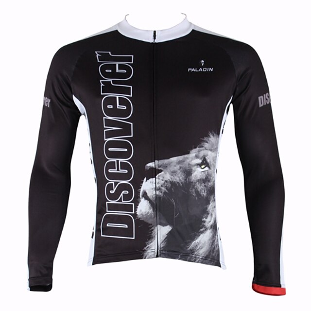  ILPALADINO Men's Long Sleeve Cycling Jersey Black Lion Bike Jersey Top Mountain Bike MTB Road Bike Cycling Thermal / Warm Breathable Quick Dry Sports 100% Polyester Clothing Apparel