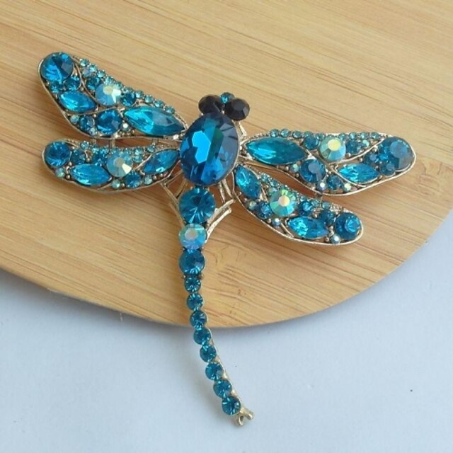  Women's Classic Alloy Gold-tone Turquoise Rhinestone Crystal Dragonfly Brooch Pin