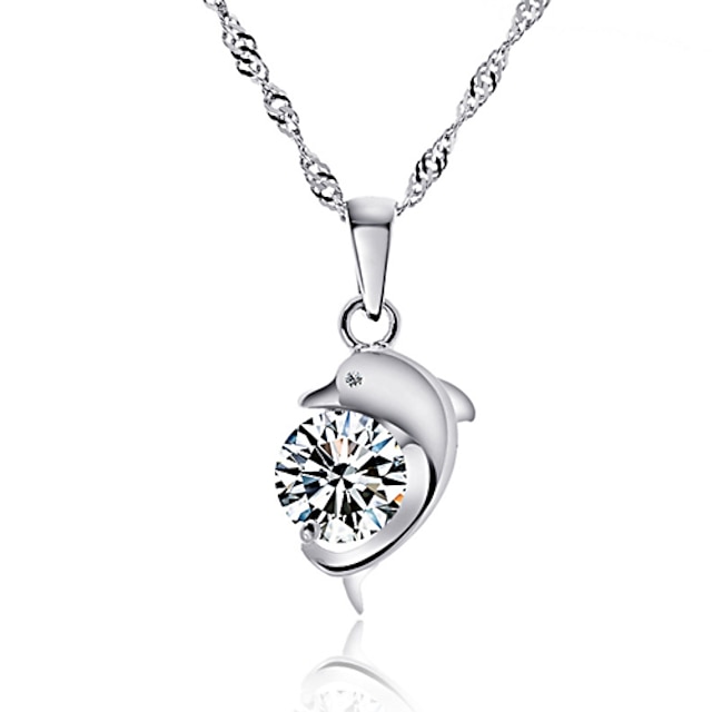  Dames Hangertjes ketting Sterling zilver Gesimuleerde diamant Kruis Dolfijn Luxe Schermkleur Kettingen Sieraden Voor