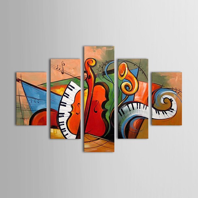  IARTS®Hand Painted Oil Painting Abstract Musical Instrument with Stretched Frame Set of 5