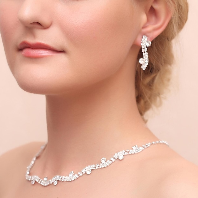  Gorgeous Alloy Rhinestone Wedding Bridal Necklace and Earrings Jewelry Set