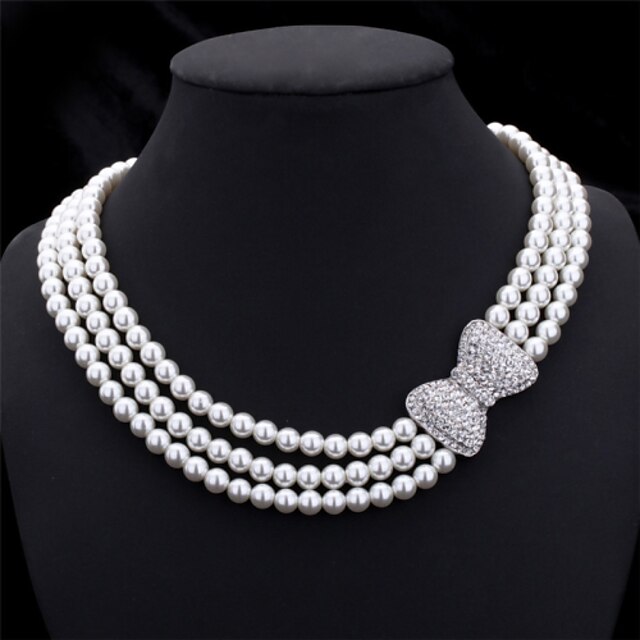  Women's Clear Necklace Bow Ladies everyday Imitation Pearl Rhinestone White Necklace Jewelry For Party Wedding Special Occasion Anniversary Birthday Gift
