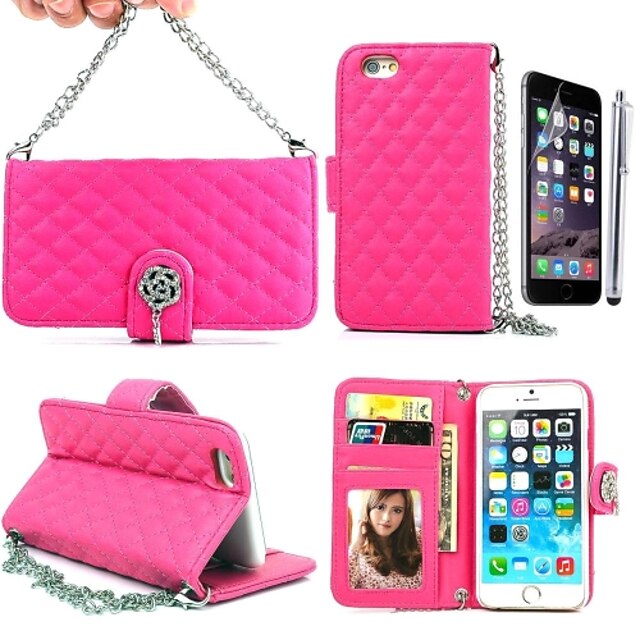  lunga catena di borsa rosa in pelle caso per tutto il corpo con la carta slot per portafoglio e riposare la pelle per iphone 4.7 6 (colori assortiti)