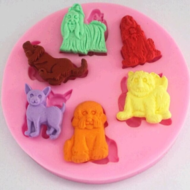  honden dier fondant cake chocolade siliconen mal taart decoratie gereedschappen, l8.9cm * w8.9cm * h1cm