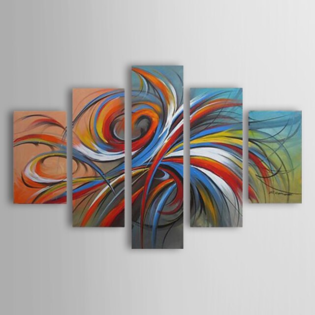  oliemaleri maler håndlavede abstrakte farverige cirkler håndmalet lærred fem paneler klar til at hænge med strakt ramme
