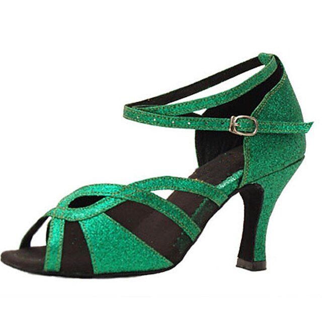  Women's Latin Shoes Paillette / Leatherette Sandal Sequin / Buckle Stiletto Heel Non Customizable Dance Shoes Green