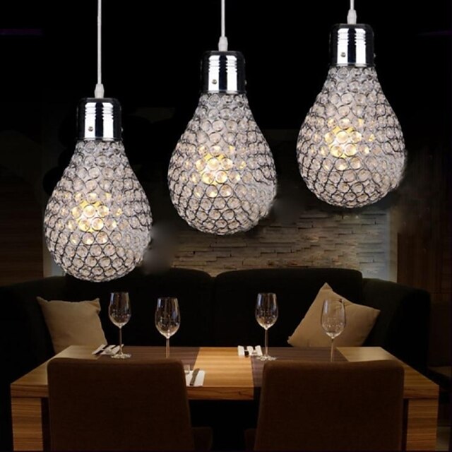  3 Lights Luxury Bulb Design Modern K9 Crystal Pendant Light
