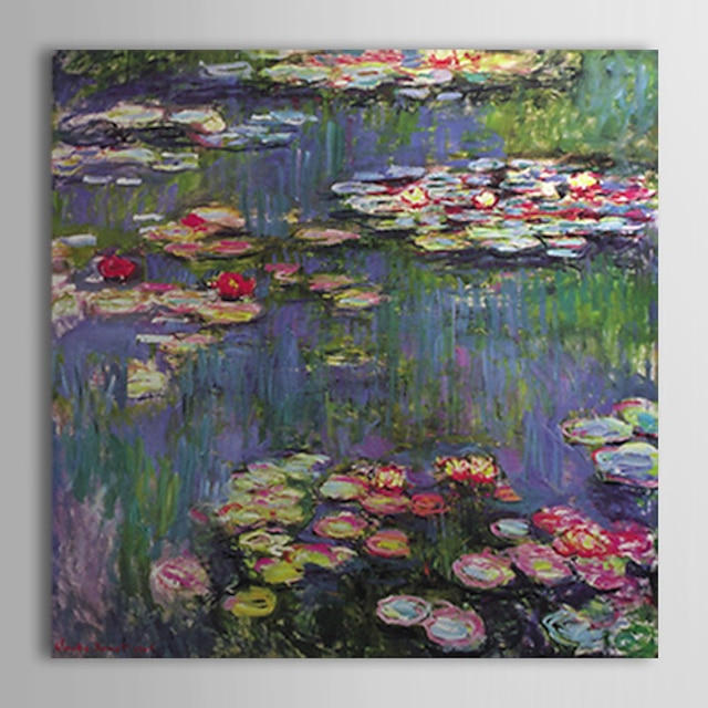  Hand-painted Oil Painting Water Lilies Claude Monet with Stretched Frame