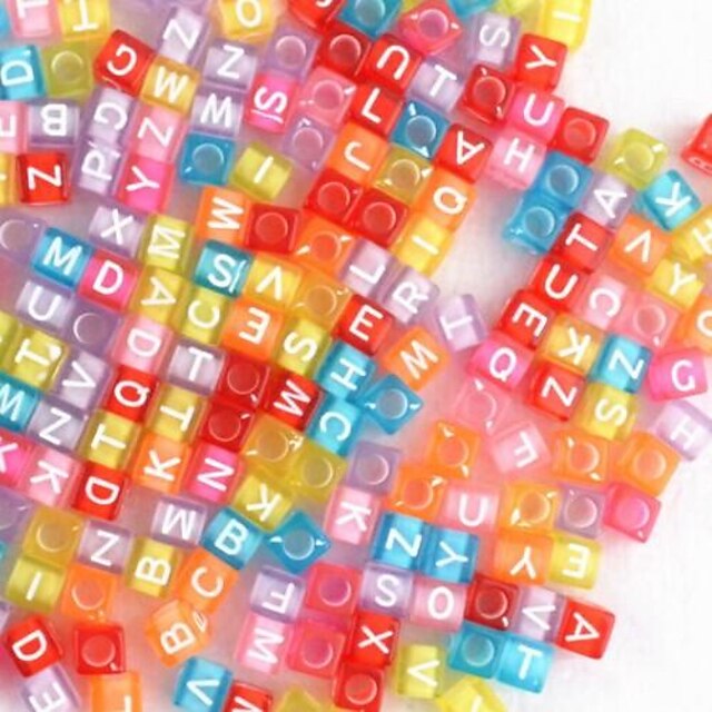  DIY regnbue farve væven stil gummi tilbehør breve perler, 1box