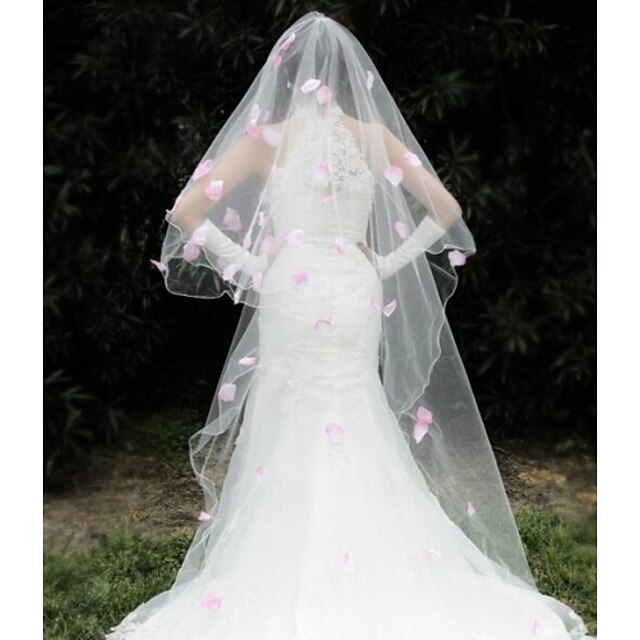  One-tier Beaded Edge Wedding Veil Headpieces with Veil with Appliques 110.24 in (280cm) Organza