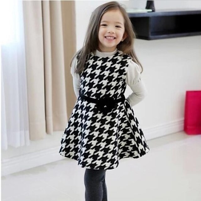  Girls' Long Sleeve Houndstooth 3D Printed Graphic Dresses Dress Spring Fall Winter