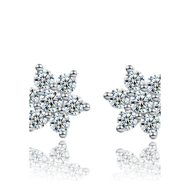  Women's Stud Earrings Luxury Sterling Silver Imitation Diamond Snowflake Jewelry For