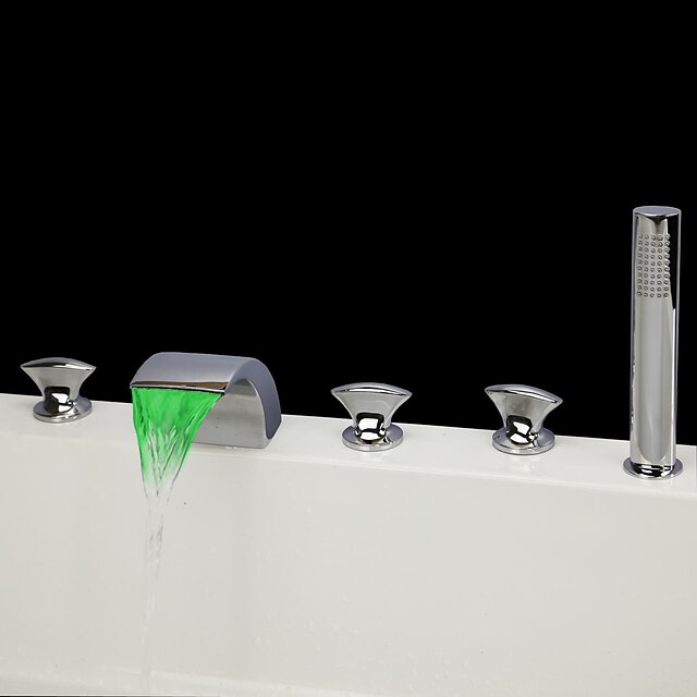  Смеситель для ванны - Современный Хром Ванна и душ Керамический клапан / Латунь / Три ручки пять отверстий