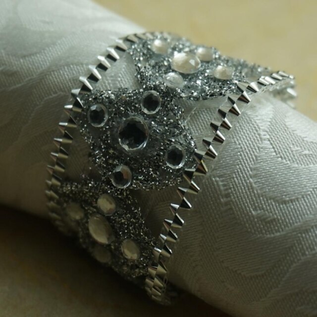  sølv krystall serviett ring mange farger, akryl, 4,5 cm, sett med 12