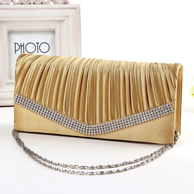  Mulheres Bolsas Seda Bolsa de Festa Detalhes em Cristal Rhinestone Crystal Evening Bags Casamento Festa Dourado Branco Preto Vermelho / Sacolas de casamento