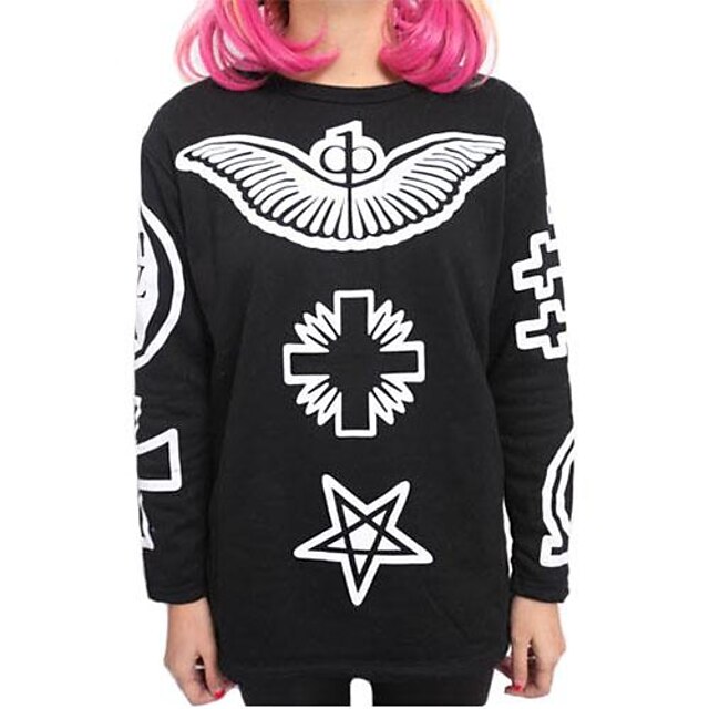  Women's Round Collar Cross Print Long Sleeves Pullover Sweatshirt Hoodie