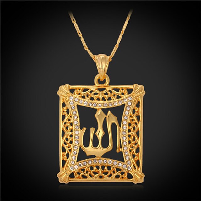  Synthetic Diamond Crystal Rhinestone Gold Plated Pendant Necklace Vintage Necklace - Square Necklace For