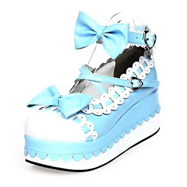  أحذية الحلوه لوليتا منصة أحذية ببيونة 7 cm CM أزرق / زهري من أجل جلد البولي يوريثان كوستيوم هالوين