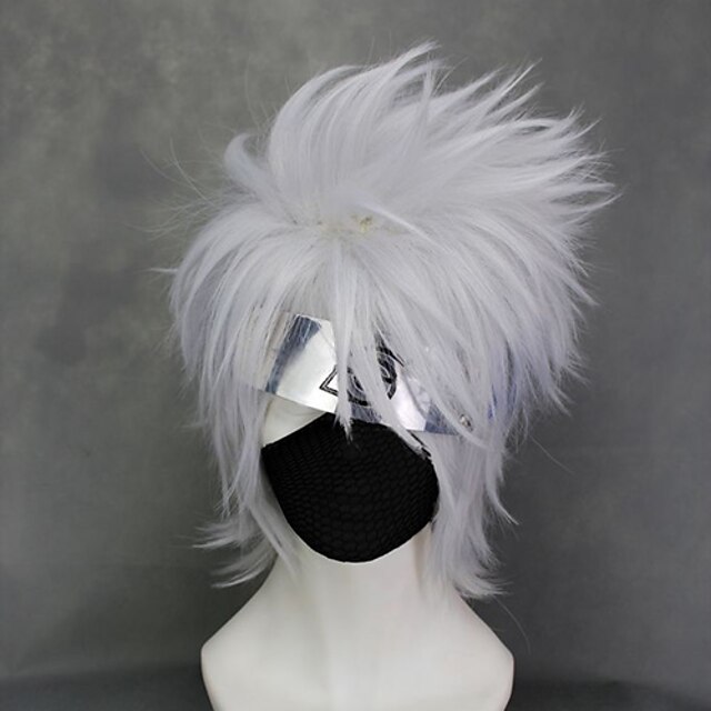  Naruto Hatake Kakashi Cosplay Wigs Men's 14 inch Heat Resistant Fiber Anime Wig