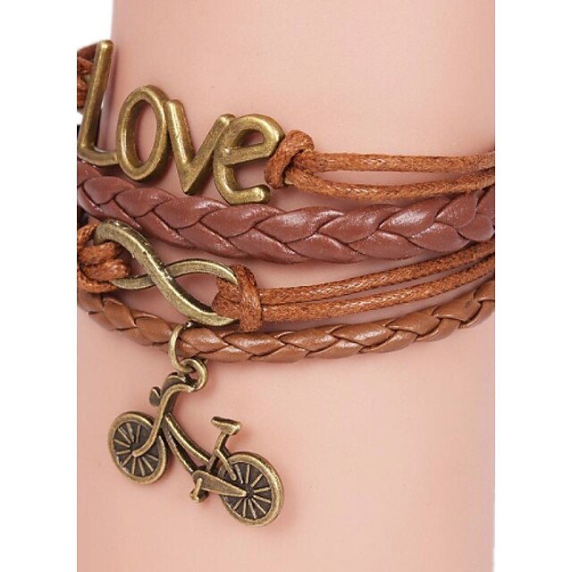 Leather Bracelets Multilayer Alloy Love and Bicycle Charms Handmade Bracelet