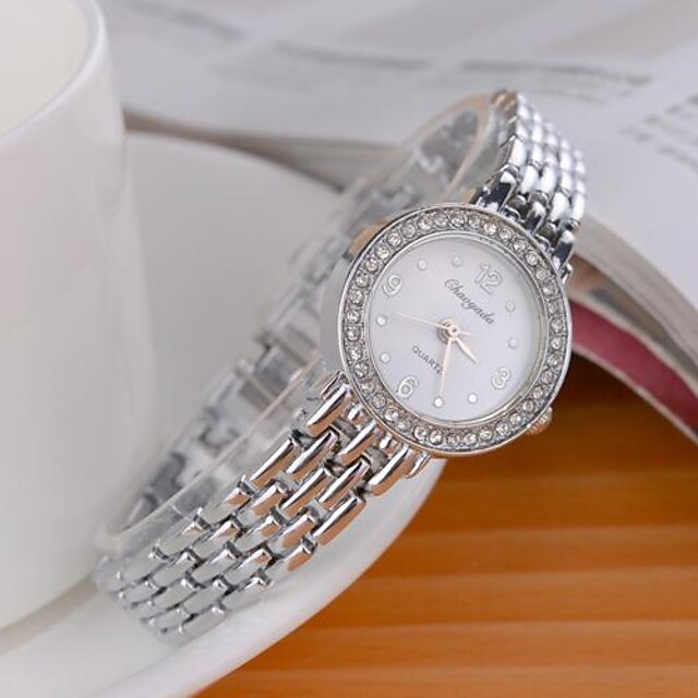  Dames Modieus horloge Gesimuleerd Diamant Horloge Kwarts imitatie Diamond Legering Band Glitter Zilver