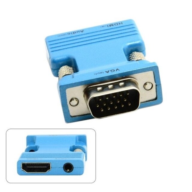  HDMI Female to VGA Male & Audio Output Adapter for PC Laptop Macbook Projector Monitor Blue/Golden