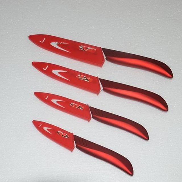  4 pedaços de 3 '' / 4 '' / 5 '' / 6 '' flor impresso faca cerâmica conjunto com tampas