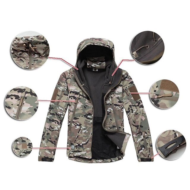  Camouflage Hunting Jacket Men's Waterproof Quick Dry Rain-Proof Front Zipper Wearable High Breathability (>15,001g) Breathable Digital